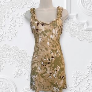 H.I.P. Happening in the Present Abstract Camo Ruffle Tank Top Gray Size L